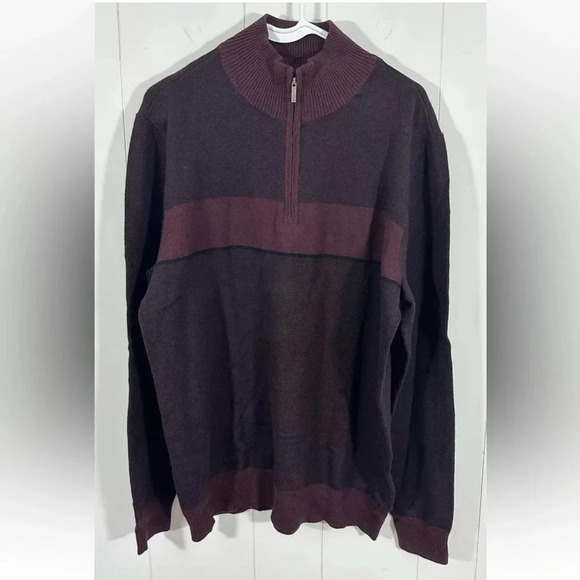 FAIRLANE burgundy Knit Pullover Sweater Mock Neck cotton cashmere Sz L - Picture 1 of 6